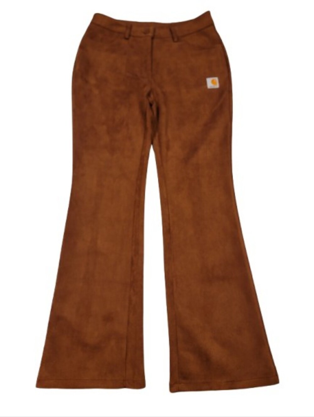 Carhartt Burnt Orange Faux Suede Flare Jeans Patch Logo Detail Small - Picture 2 of 12